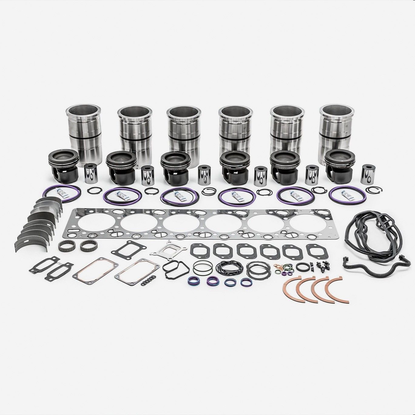 Kit de réfection moteur Volvo Penta comprenant six chemises, pistons, axes, coussinets et joints